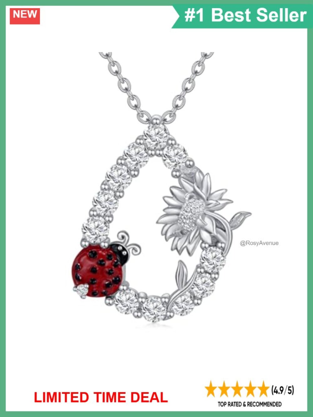Ladybug Birthstone Pendant Necklace 925 Sterling Silver 18in Gift for Women